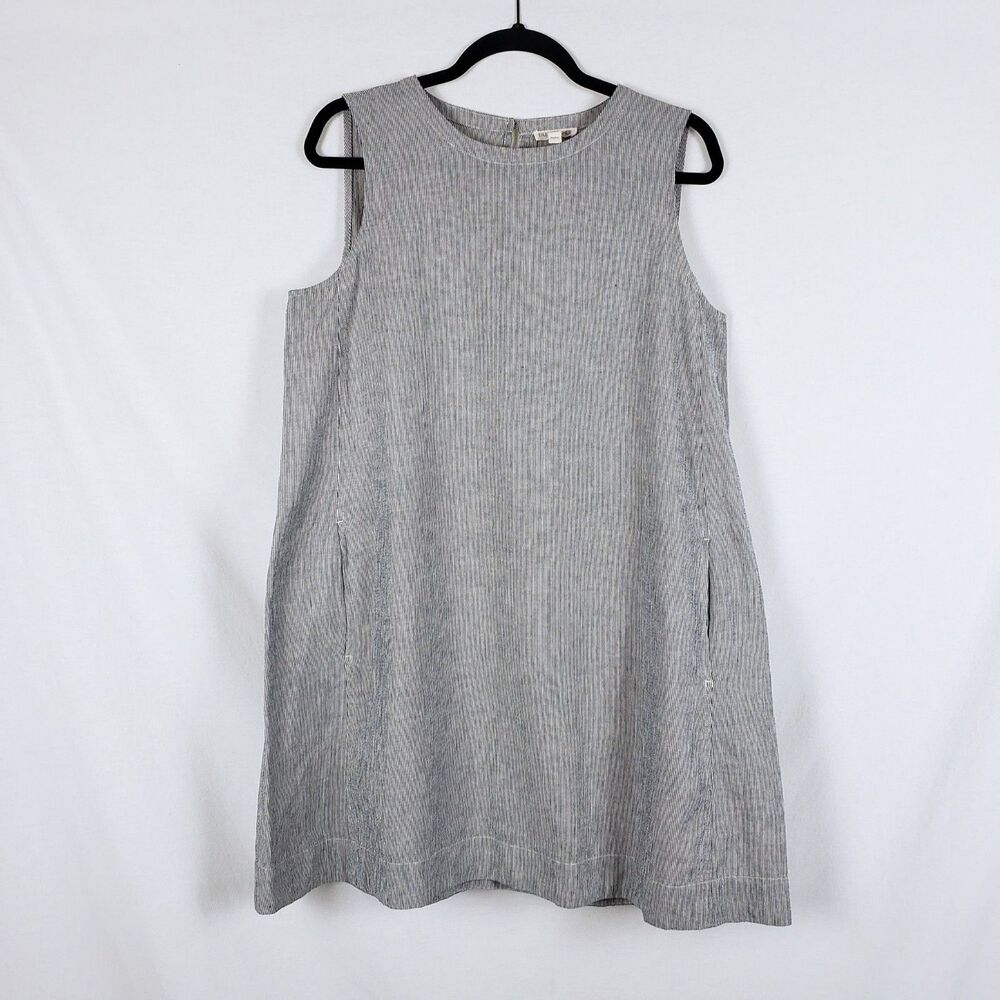 Eileen Fisher Linen Shift Dress Womens Petite M Coastal Organic Cotton Striped